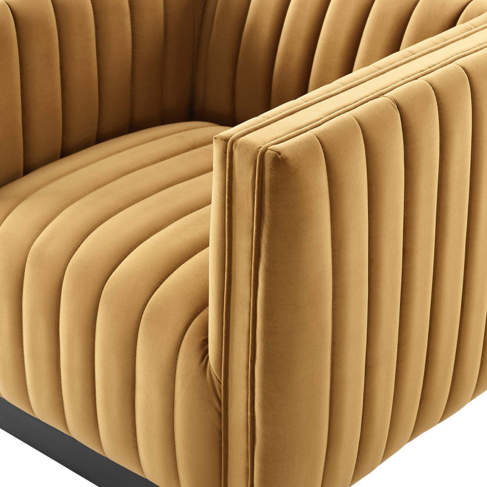 Tufted Armchair Accent Chair, Velvet, Brown, Modern, Living Lounge Hospitality