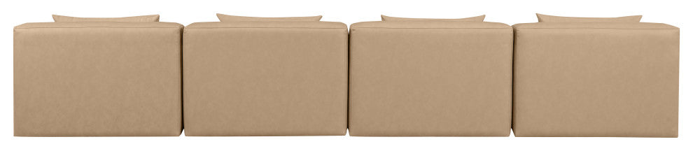 Cube Upholstered Modular Sofa, Tan, 4-Piece: 4 Armless Chair, Vegan Leather