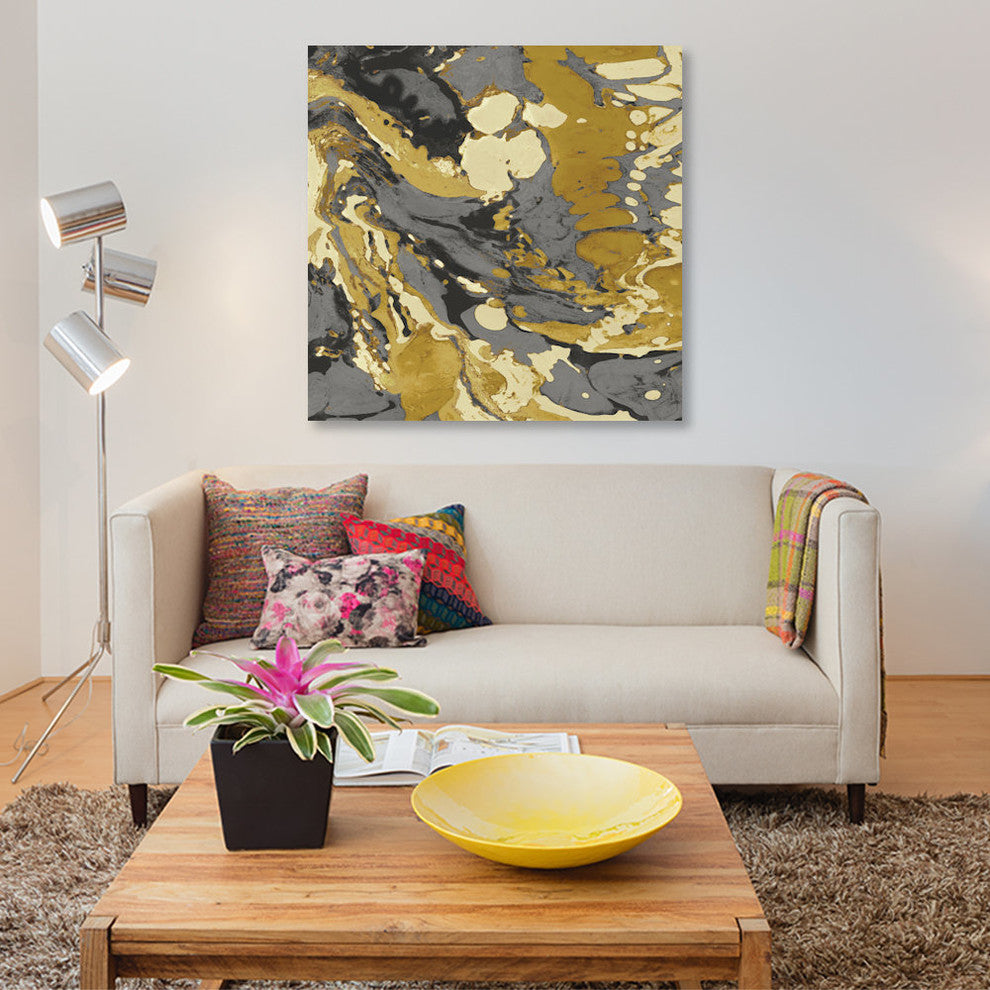 "Marbleized In Gold And Grey II" by Danielle Carson, Canvas Print, 37"x37"
