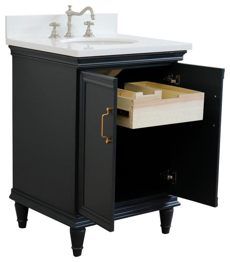 25" Single Vanity, Dark Gray Finish With Engineered Stone Top And Oval Sink