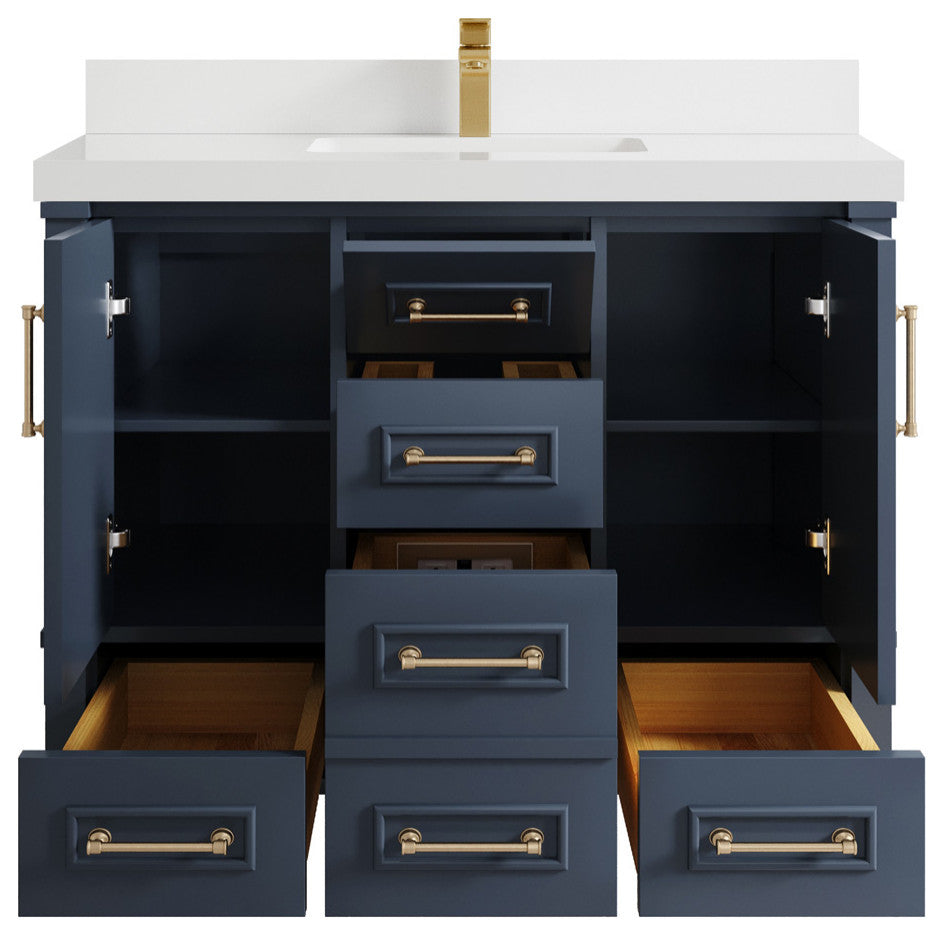 Aberdeen 42 Single Sink Bath Vanity in Hale Navy Blue  2" White Quartz