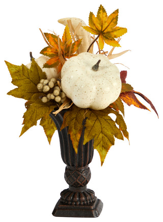 13" Fall Pumpkin and Berries Artificial Autumn Arrangement, Decorative Urn