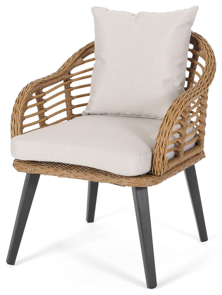 Becky Indoor Wicker Club Chairs with Cushions, Set of 2, Light Brown, Black, Bei