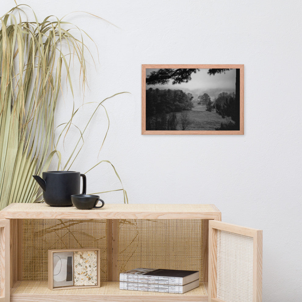 Mist of Valley Forge in Black and White Framed Photo Paper Wall Art Prints, Red Oak, 12" X 18"