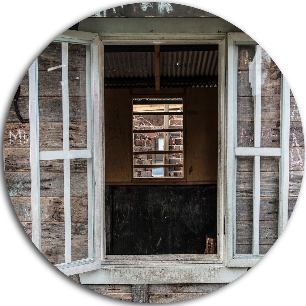Wooden Walls And Windows, Landscape Round Wall Art, 23"