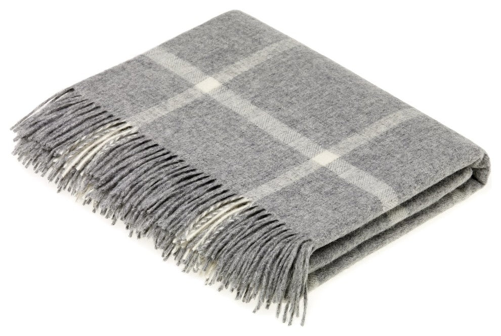Merino Lambswool Gray Windowpane Throw Blanket