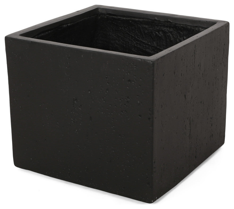 Felipe Outdoor Cast Stone Square Planter, Black, Large