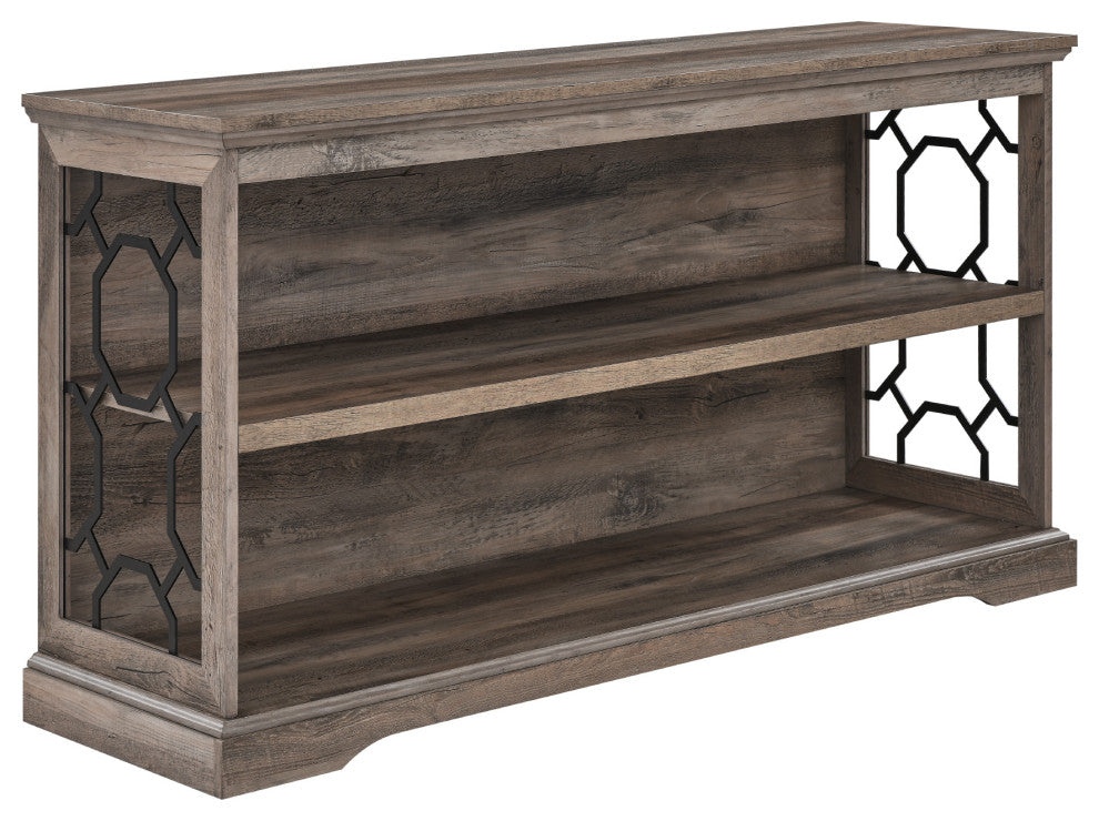 Ophelia 52" Lateral Bookshelf with Decorative Metal Sides - Grey Wash