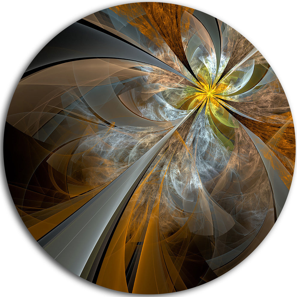 Designart Symmetrical Yellow Fractal Flower Digital Art Circle Metal Artwork 36"
