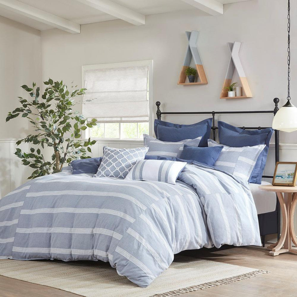 Madison Park Signature Noble Blue Oversized Duvet Cover Set w Removable Insert