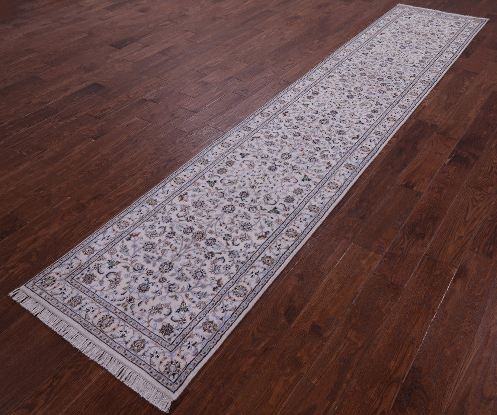 Runner Persian Nain Wool & Silk Hand-Knotted Rug 2' 5" X 12' 2" - Q14754