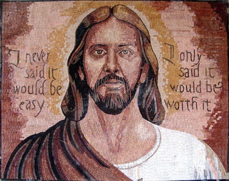 Jesus Christ Marble Mosaic Mural, 41"x51"
