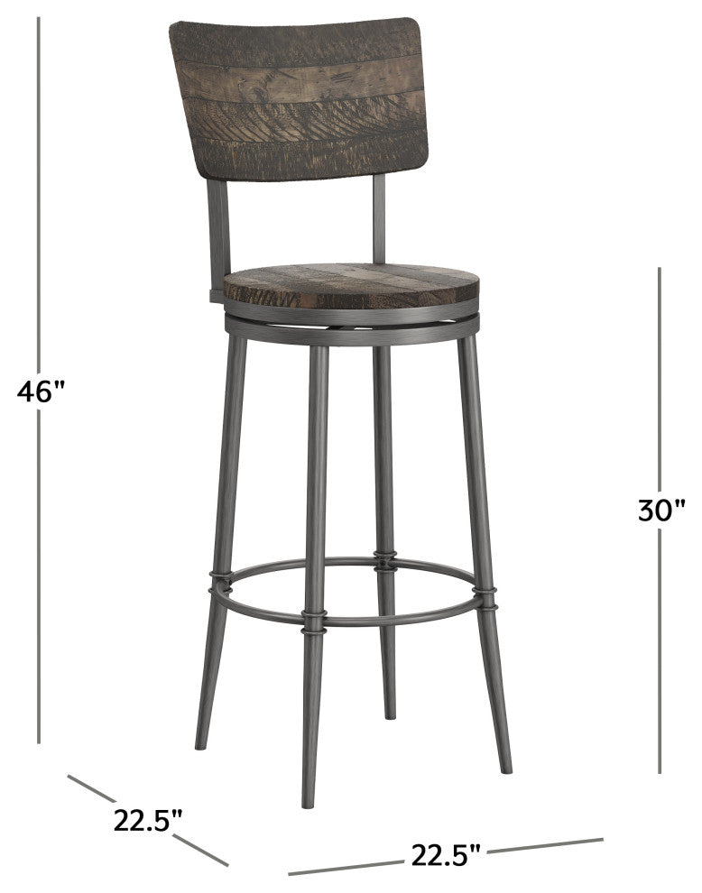 Hillsdale Jennings Wood and Metal Bar Height Swivel Stool with Wood Seat