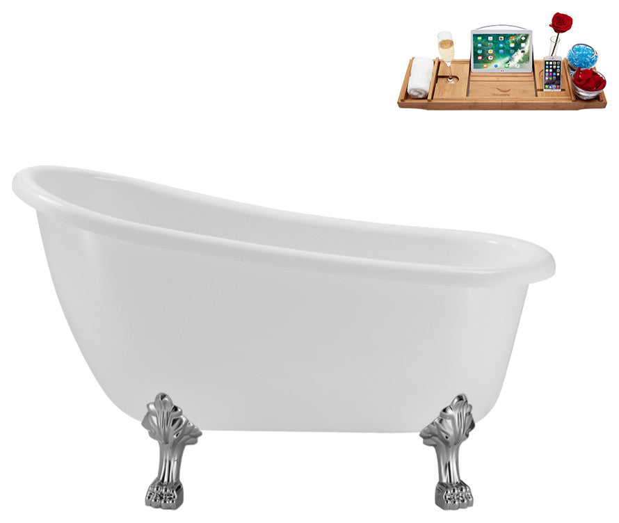 53'' Streamline N488CH-IN-BGL Soaking Clawfoot Tub and Tray With Internal Drain