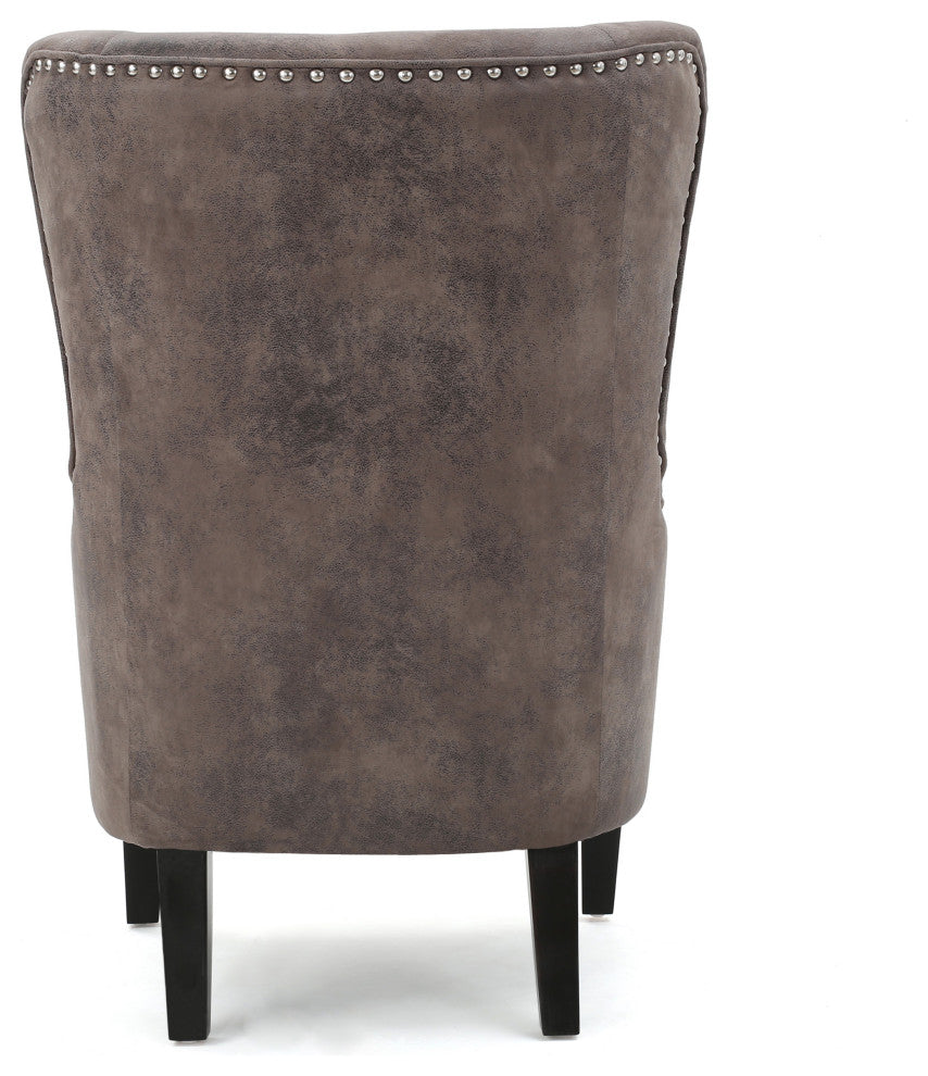 Lorenzo Contemporary Wingback Club Chair With Nailhead Trim, Gray Brown