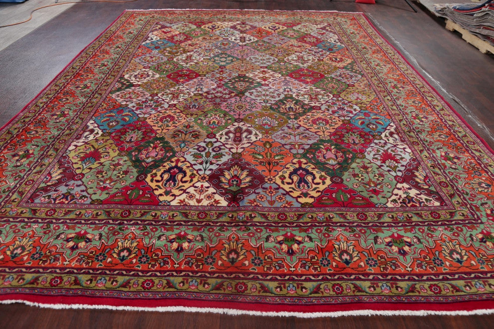 Consigned, Tabriz Traditional Hand-Knotted Patchwork Persian Area Rug, 9x13