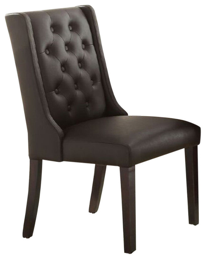 Benzara BM171525 Button Tufted Royal Dining Chair, Set of 2, Dark Brown