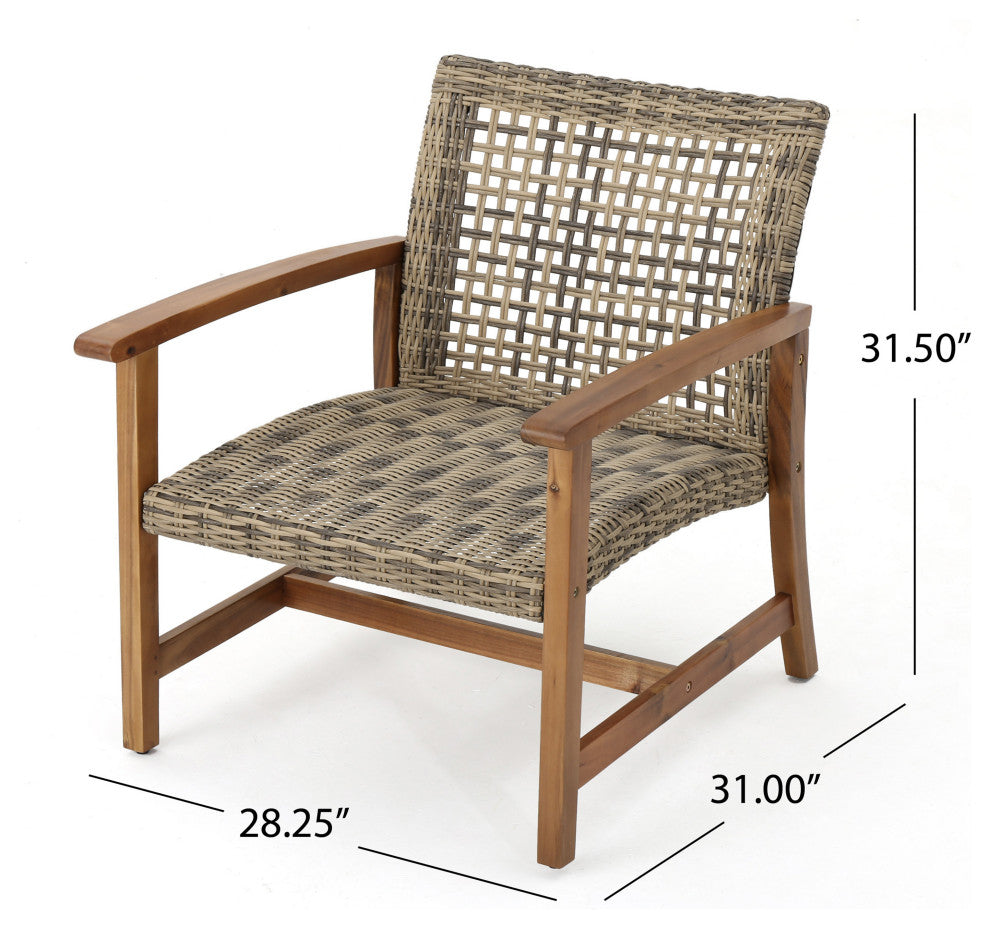 Spring Spender Outdoor 4-Piece Wood, Wicker Chat Set, Natural Stained, Gray