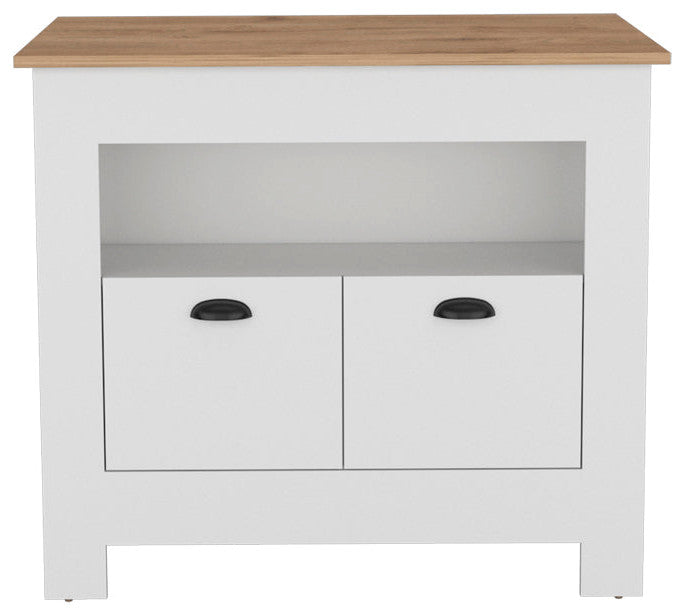 Kitchen Island Geneva, Kitchen, White / Macadamia