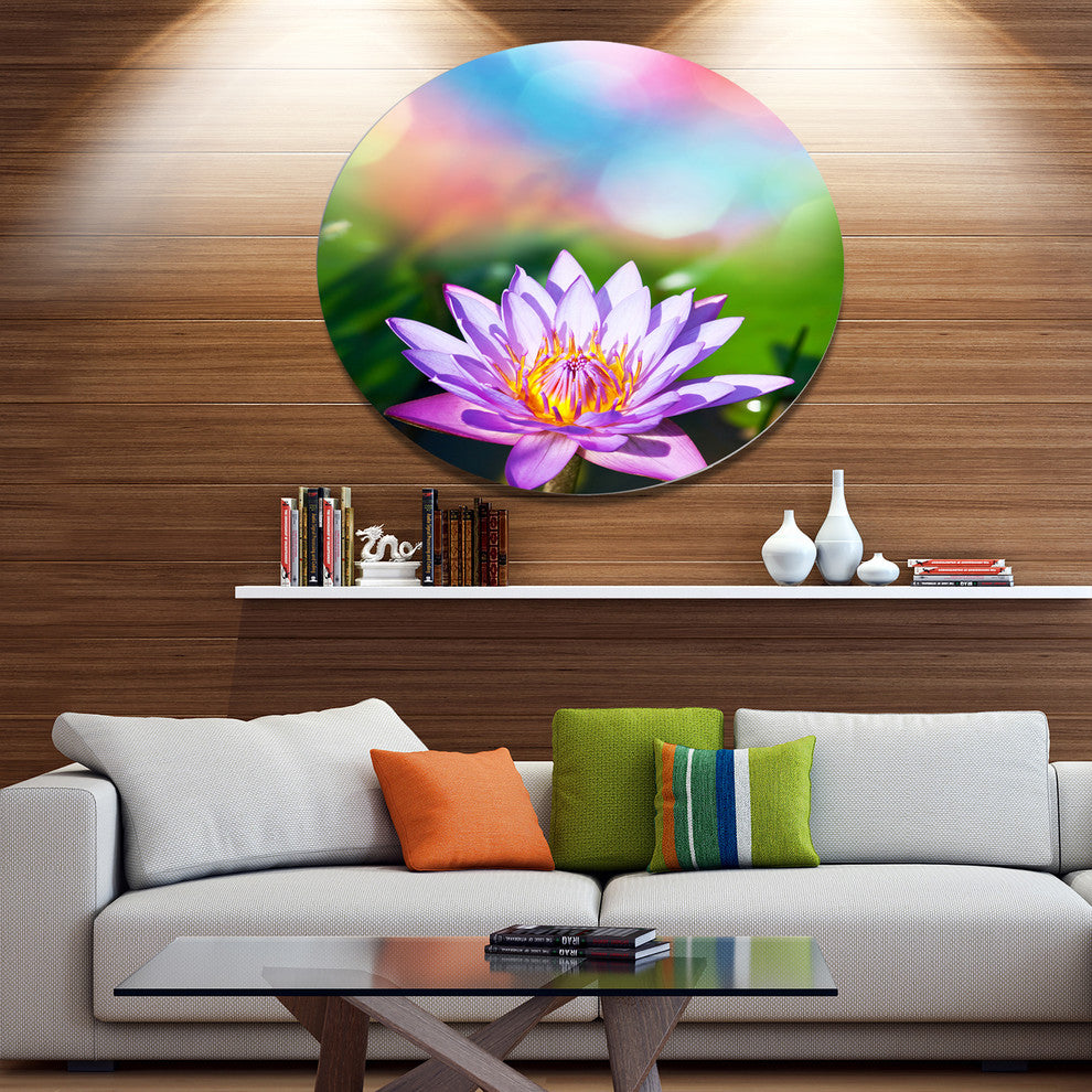 Purple Lotus On Abstract Background, Flower Round Wall Art, 36"