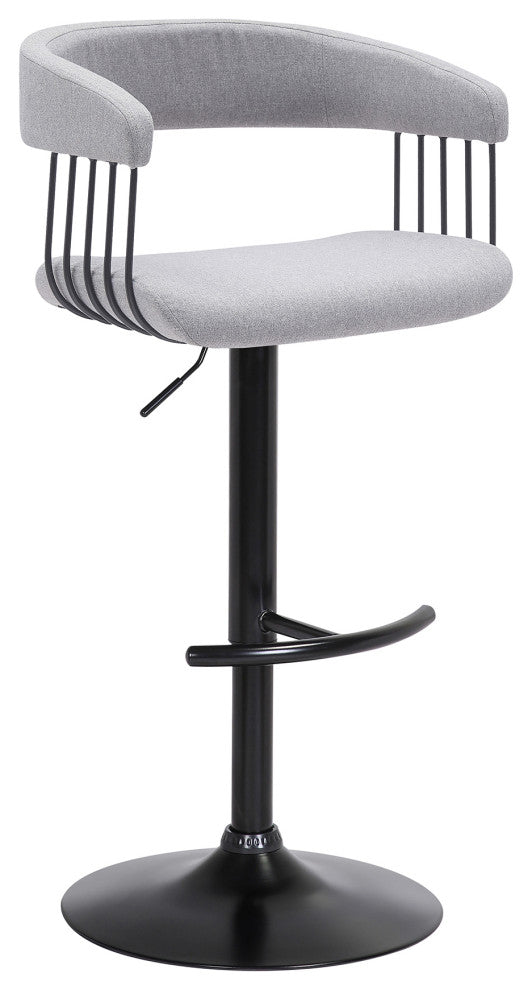 Calista Adjustable Bar Stool, Blue Fabric With Black Metal, Light Gray