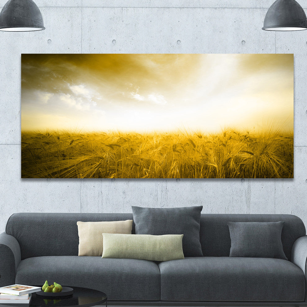 Yellow Meadow under Bright Sun, Large landscape Canvas Art Print, 60"x28"