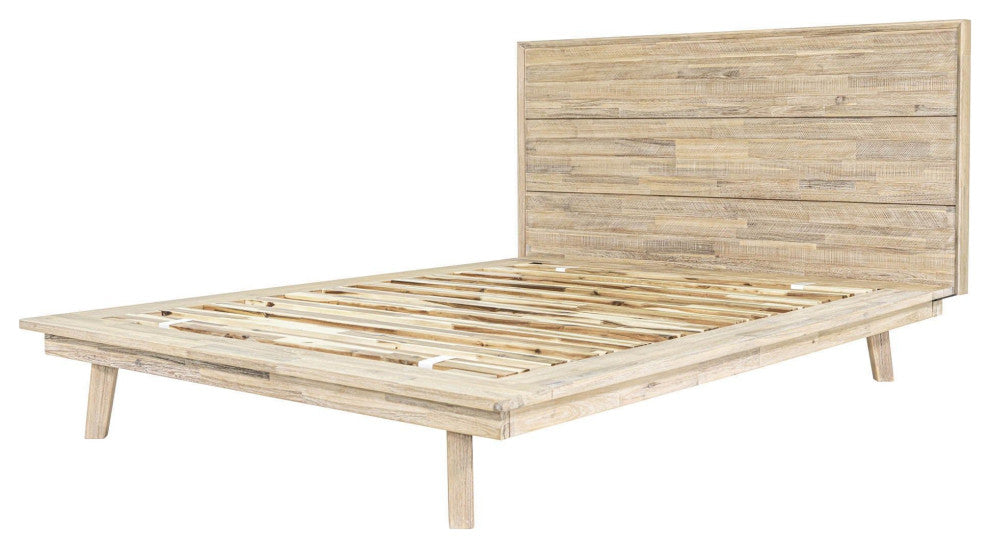 Gia Acacia Wood Panel Bed, Light Brown, Queen