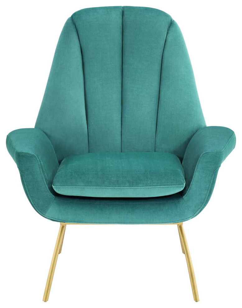 Armchair Accent Chair, Set of 2, Velvet, Metal, Teal Blue, Modern, Lounge