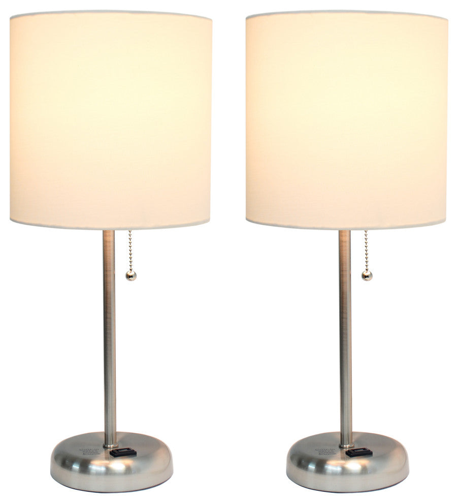 LimeLights Stick Lamp with Charging Outlet and Fabric Shade Two Pack Set