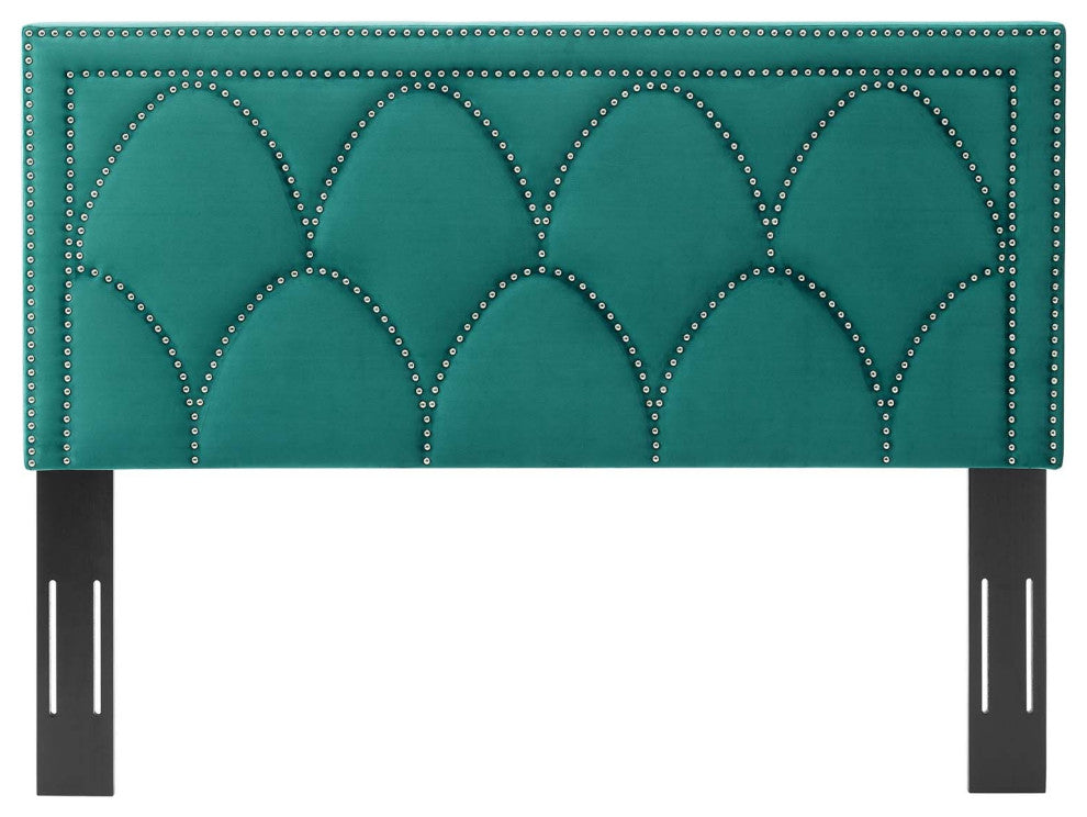 Headboard, Nailhead, Twin Size, Teal Blue, Velvet, Modern, Bedroom Guest Suite
