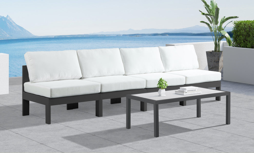 Nizuc Water Resistant Patio Modular Straight Sofa, White, 4-Piece: 4 Armless Chair, Dark Gray Aluminum Frame