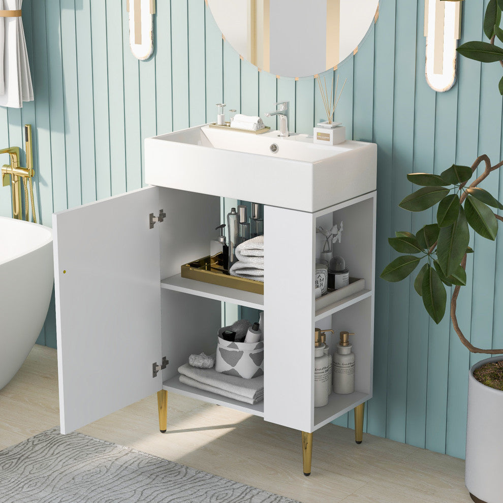 TATEUS 21.6 inch Single Ceramic Vessel Sink Bathroom Storage Cabinet, Right Side Storge