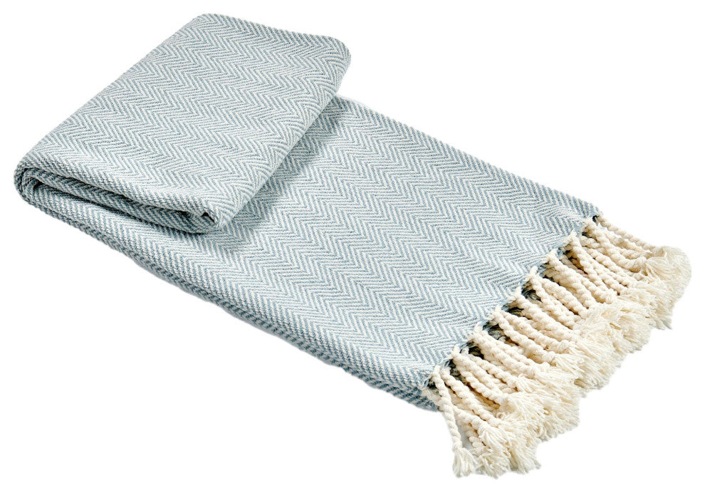 Chevron Knit Woven Throw Blanket, Silver Blue