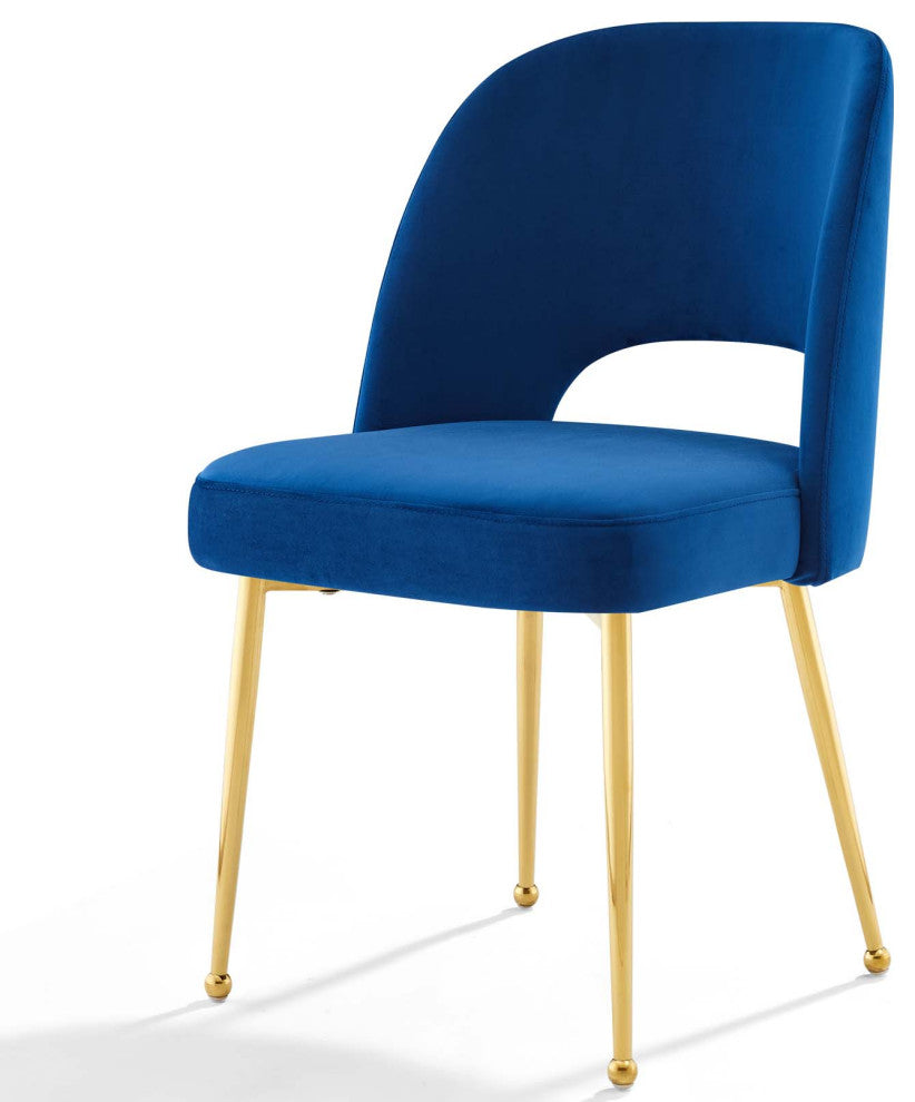 Side Dining Chair, Set of 2, Velvet, Metal, Blue Navy, Modern, Bistro Restaurant