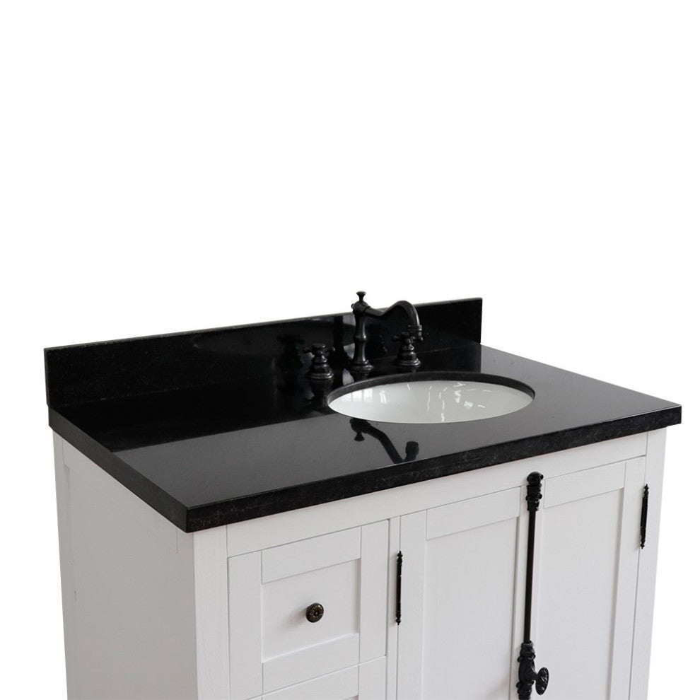 37" Vanity, Glacier Ash, Black Galaxy Top, Right Doors/Right Oval Sink