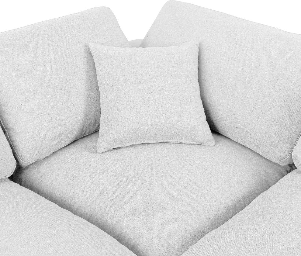 Comfy Beige Linen Textured Fabric Modular Chair, White, Linen Textured Fabric, Corner Chair