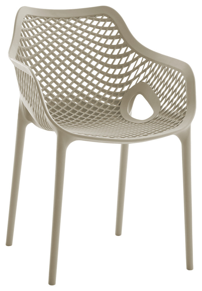 Mykonos Outdoor Patio Dining Chair (Set of 4), Taupe, With Arms