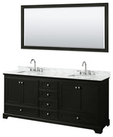 80" Double Vanity, Dark Espresso, White Marble top, Square Sinks, 70" Mirror