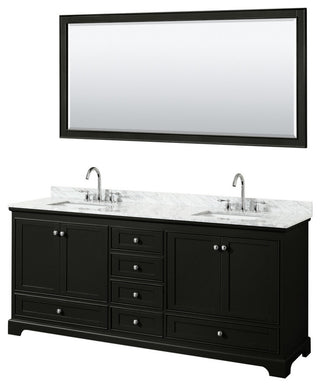 80" Double Vanity, Dark Espresso, White Marble top, Square Sinks, 70" Mirror