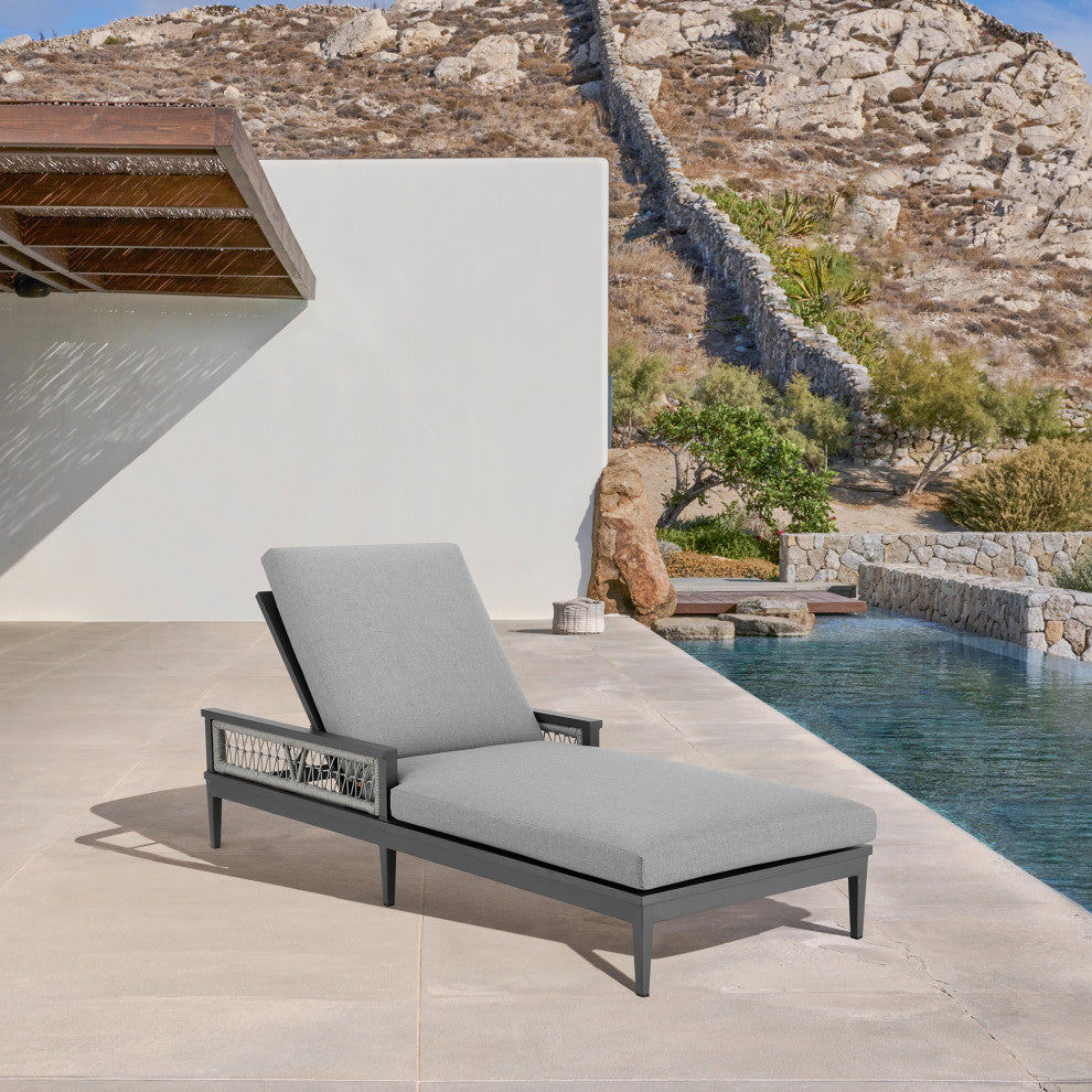 Zella Outdoor Patio Chaise Lounge Chair Aluminum Gray Rope/Earl Gray Cushions