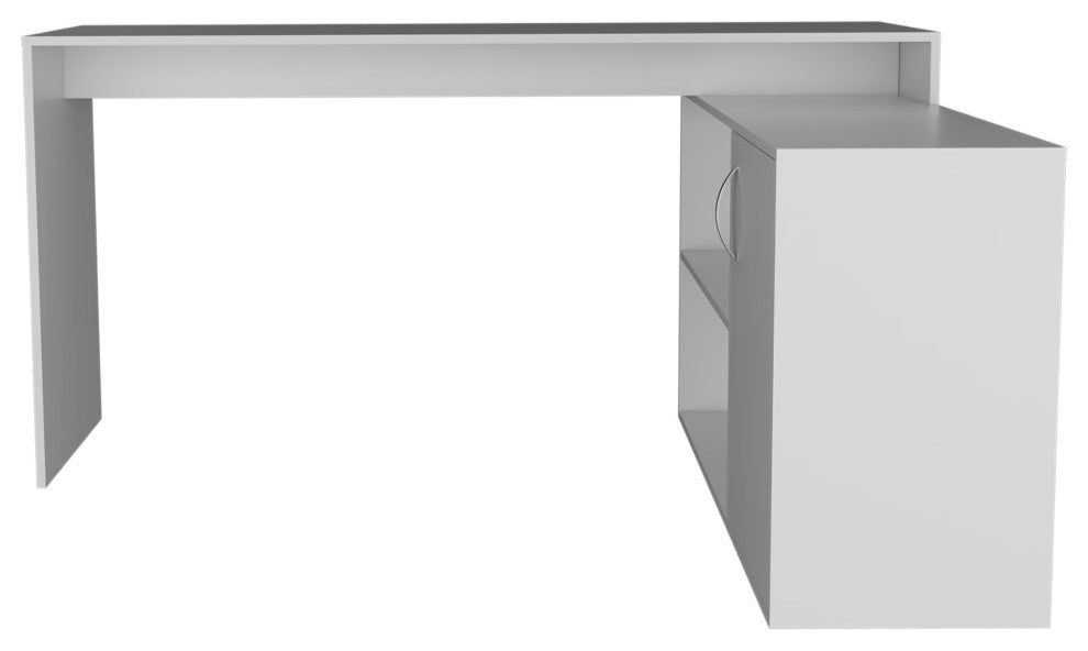 Dallas L-Shaped Home Office Desk with 2 Open Shelves and Cabinet, Light Gray