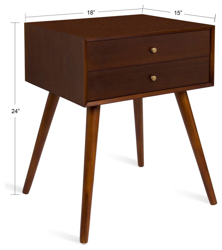 Finco Two Drawer Wood Nighstand Side Table, Brown