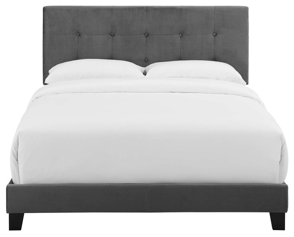 Amira Full Upholstered Velvet Bed, Gray