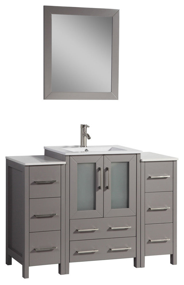 Vanity Art Vanity Set With Ceramic Top, 48", Gray, Led Touch-Switch Mirror