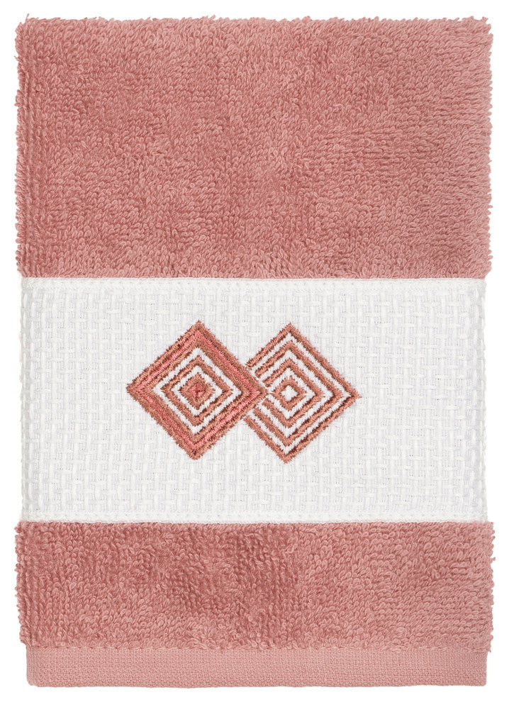 Linum Home Textiles Noah Embellished, Tea Rose, Washcloth, 2-Piece Set