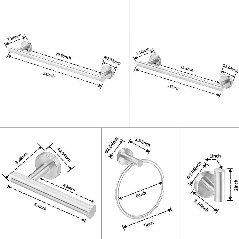 6-Piece Wall Mounted Bathroom Hardware Set, Brushed Nickel