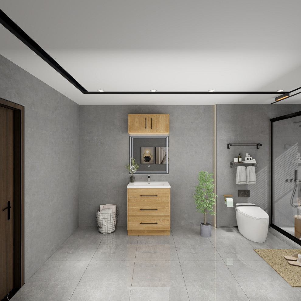 Victoria 30" Solid Wood Bath Vanity, Overhead Cabinet, Oak