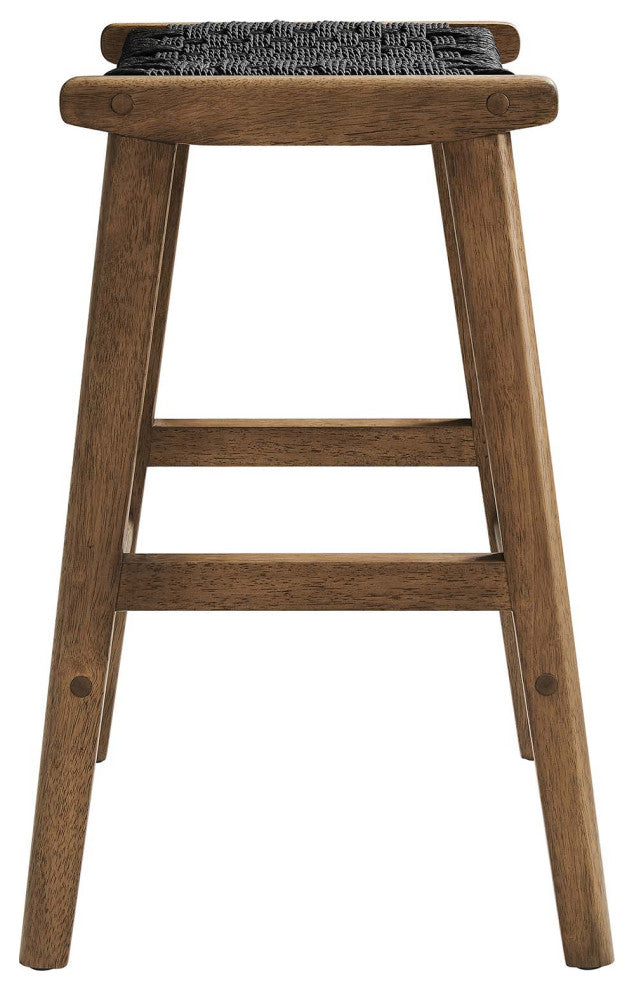 Saoirse Woven Rope Wood Counter Stool - Set of 2 - Walnut Black