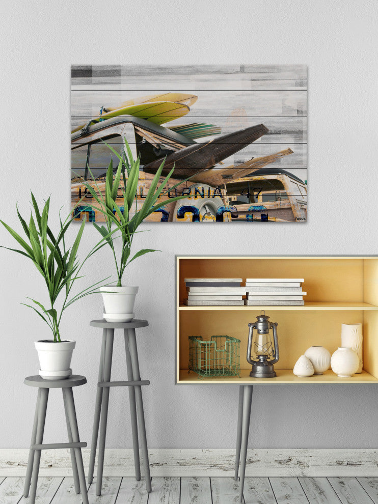 "Cali Day" Print on White Wood, 36"x24"