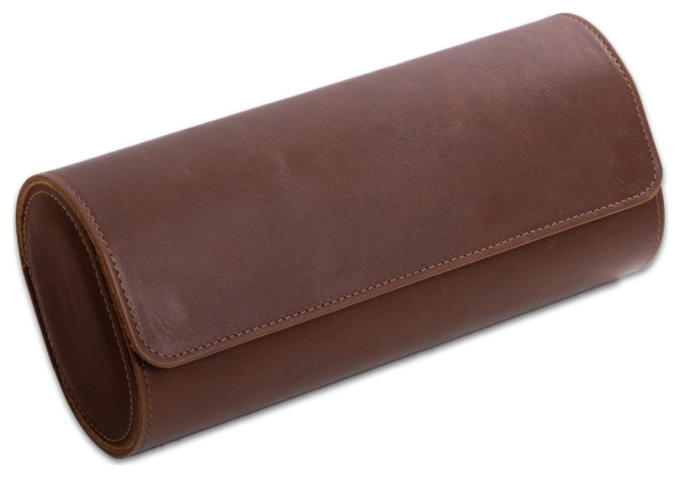 Watch Roll For 3 Watches-Brown Leather